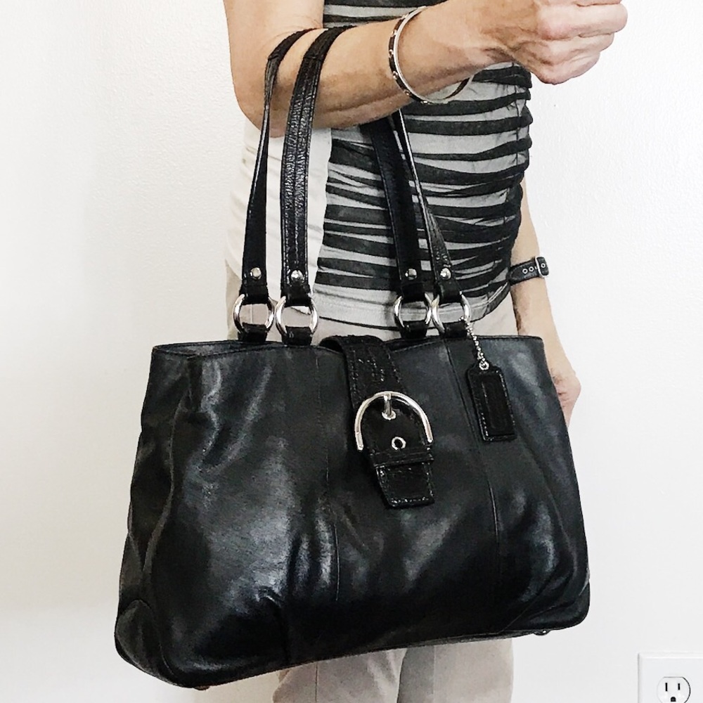 Coach Black Leather Soho Buckle Carryall Tote Bag